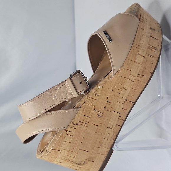 Coach Becka Tan Leather Platform Beachwood Cork Wedge Sandals Sz 7 - Picture 4 of 12